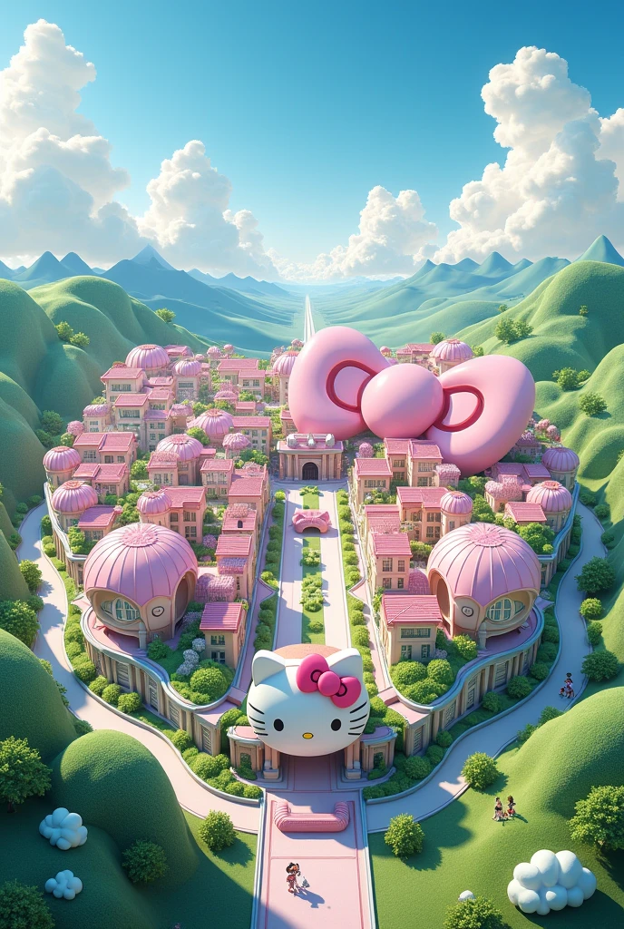 Hello Kitty shaped city seen from above