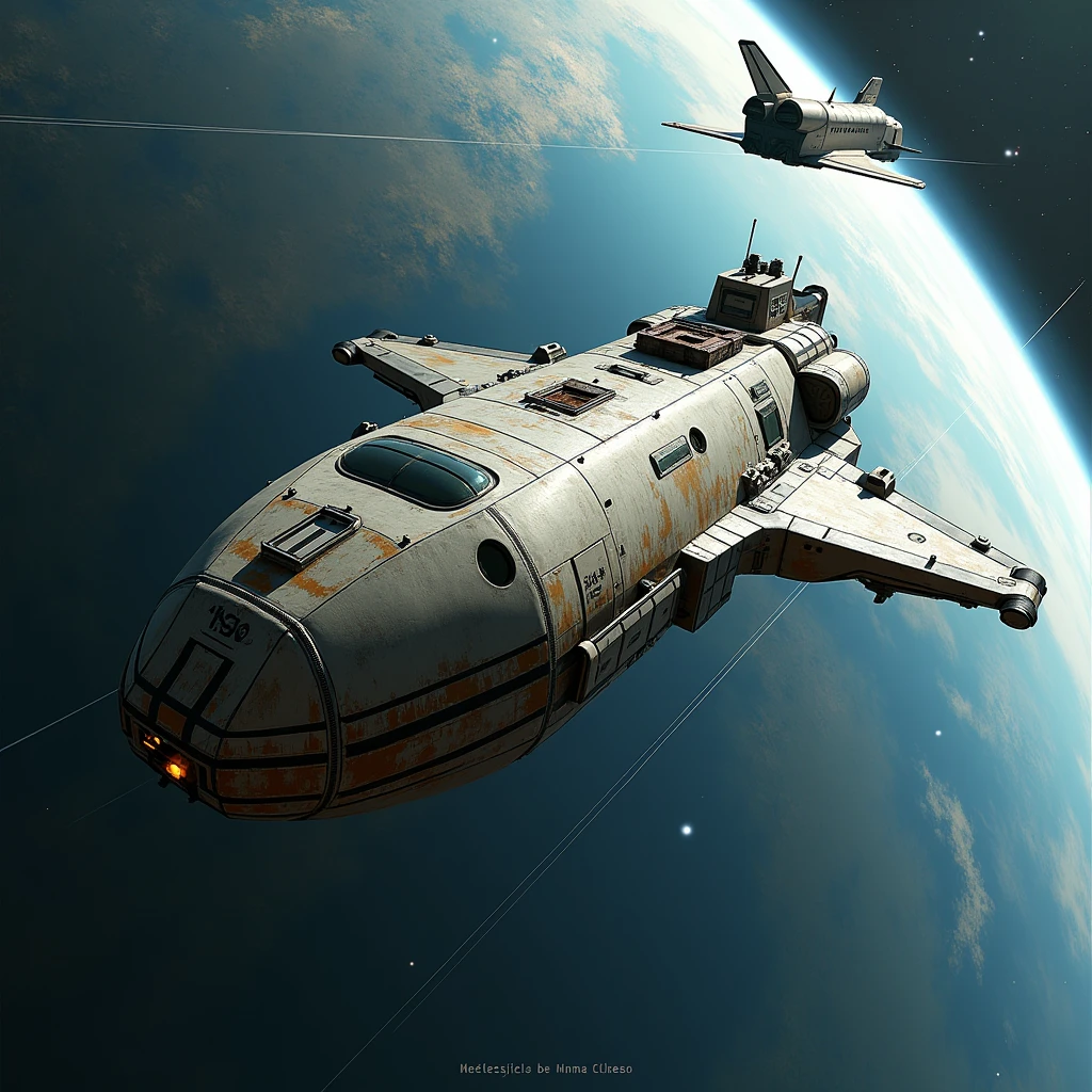 supply ship, space shuttle, science fiction, low-technology, earth, realistic, precision, masterpiece