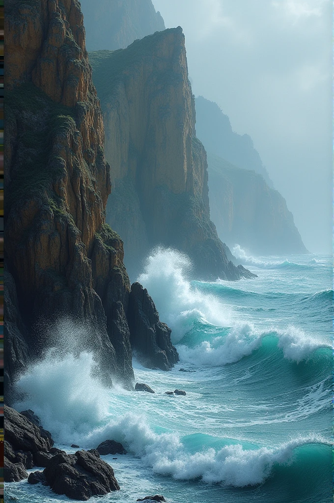 Waves crashing against the cliff