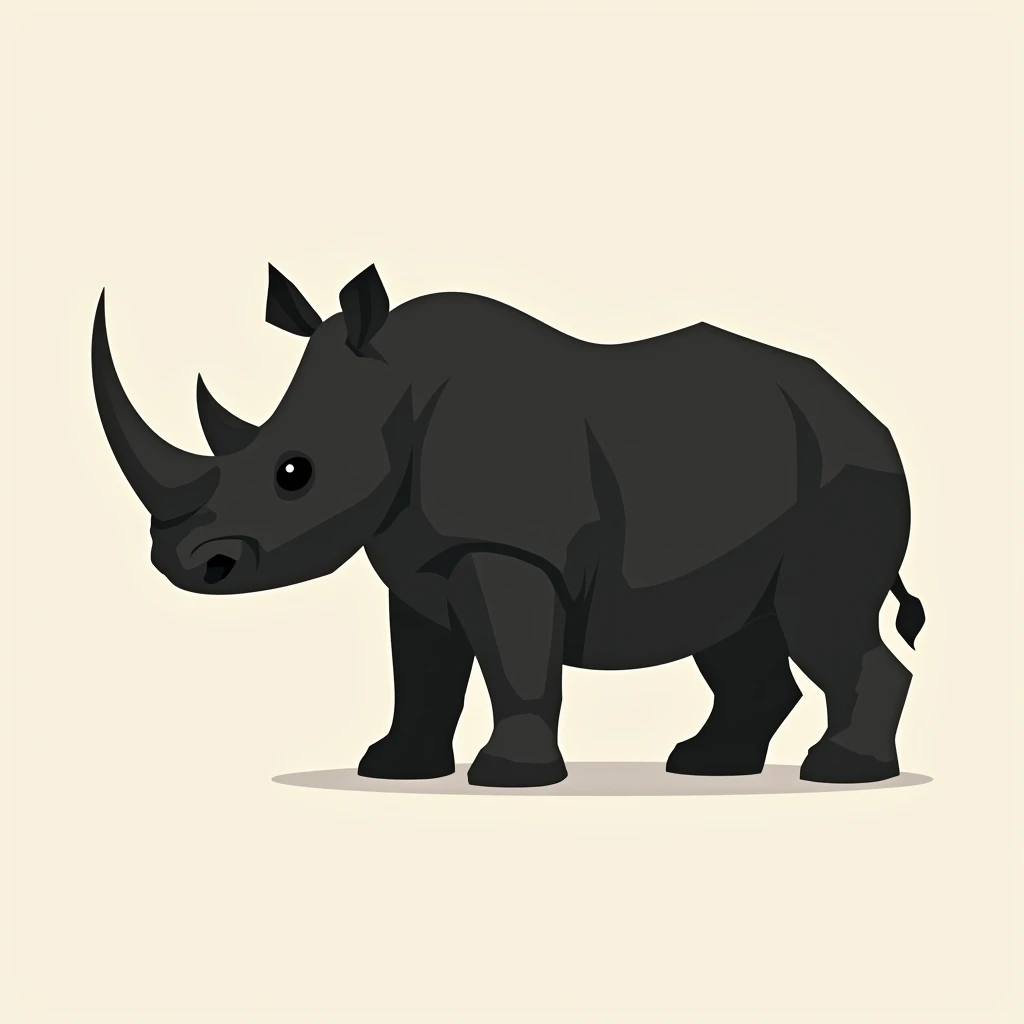 Design a silhouette vector-style rhinoceros with clean, geometric shapes and minimal details, focusing on the silhouette and basic features.