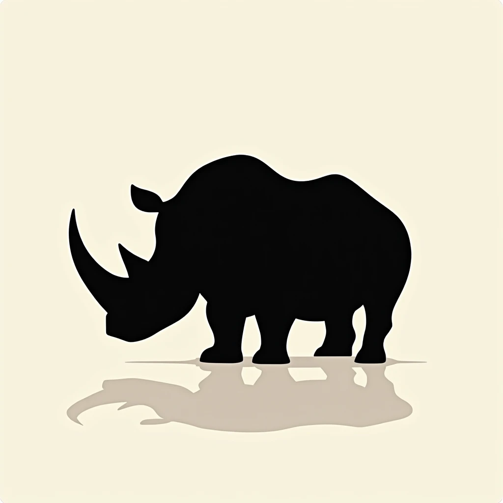 Design a silhouette vector-style rhinoceros with clean, geometric shapes and minimal details, focusing on the silhouette and basic features.