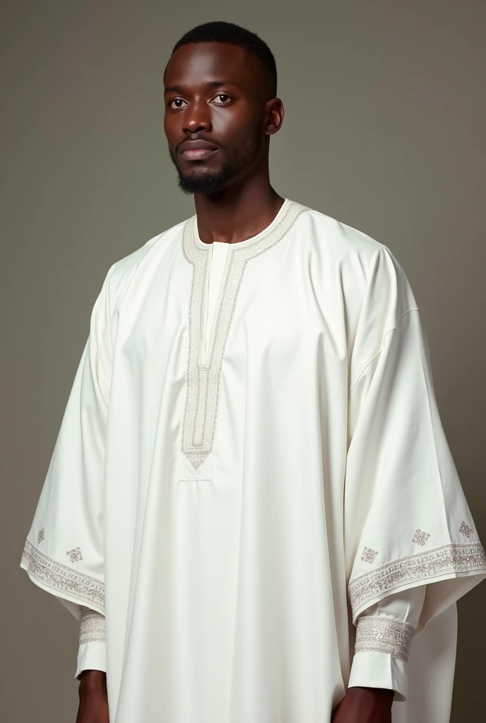 Create an image of a man wearing a white hausa 
babanriga