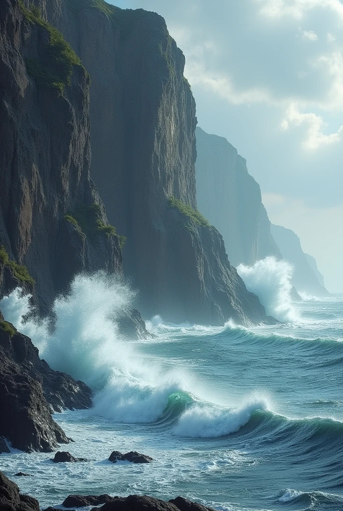 Waves crashing against the cliff