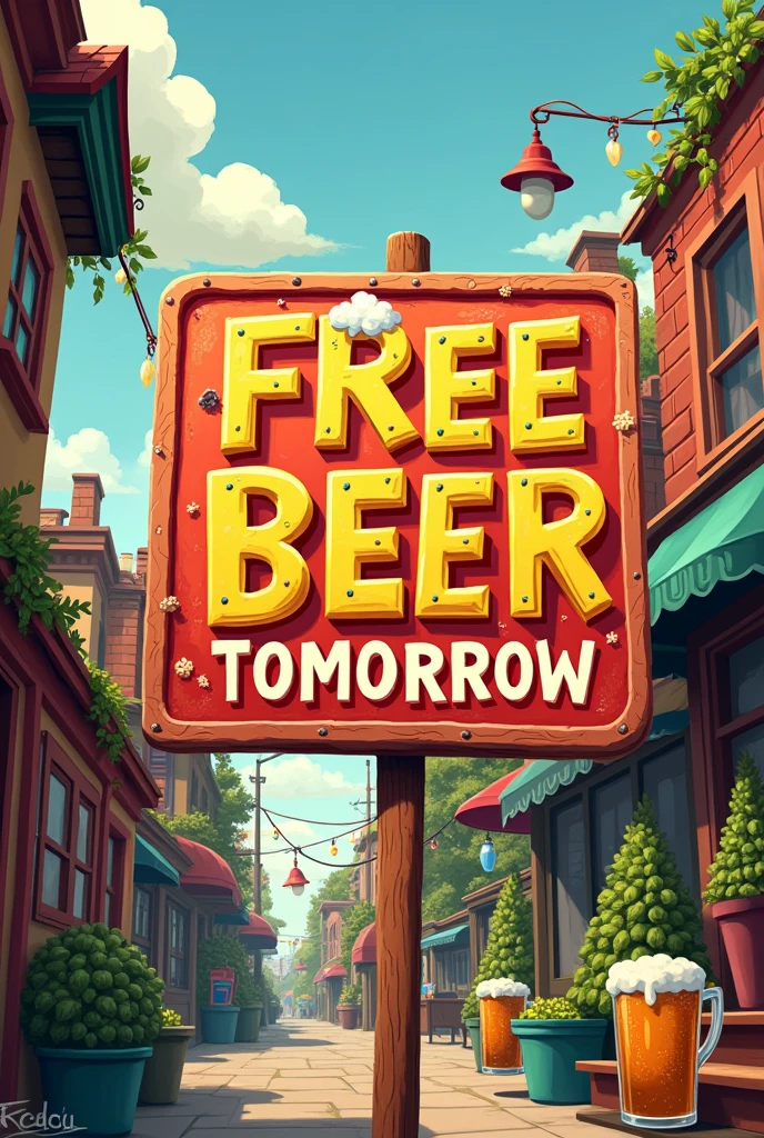 Make to illustrator with text "free beer tomorrow"