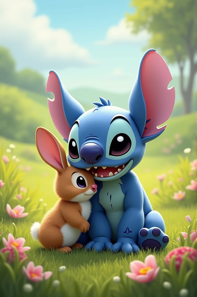 stitch next to a cute bunny