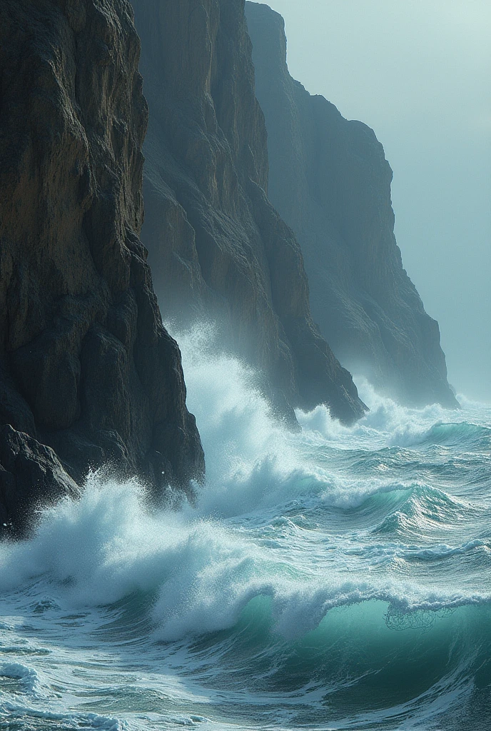 Waves crashing against the cliff