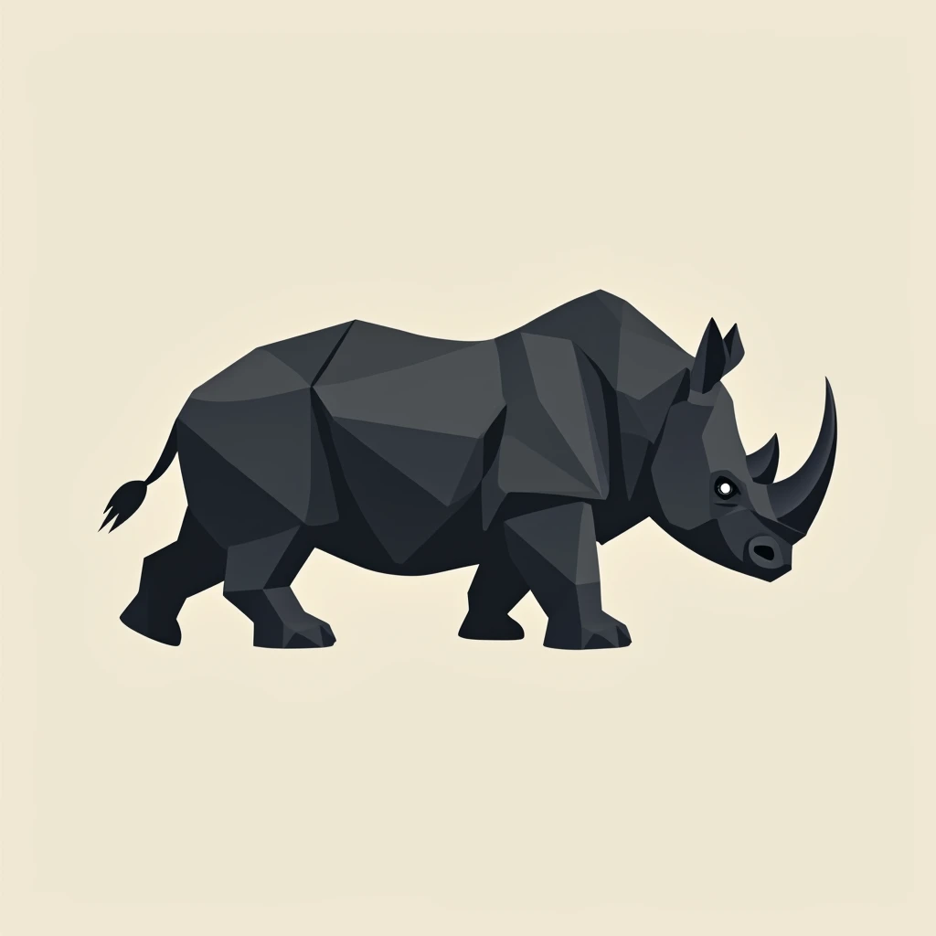Design a vector-style rhinoceros with clean, geometric shapes and minimal details, focusing on the silhouette and basic features.