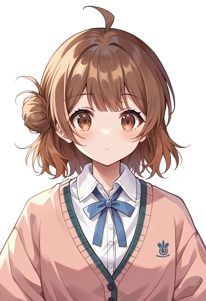 score_9, score_8_superior, score_7_superior, score_6_superior, score_5_superior, score_4_superior, Break Source_anime,
masterpiece, Highest quality, Super detailed, Perfect Face, Detailed face,
ume-default, Hanami Ume, Brown eyes, Brown Hair,Medium Hair, Hair Bun,Ahoge,school uniform, cardigan,Dress shirt, superiorper body,
