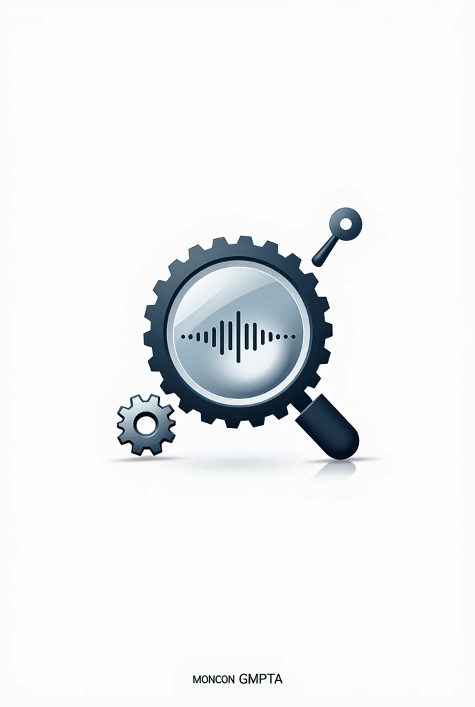 Make a logo that contains a magnifying glass with a gear inside, besides, a time-domain waveform spectrogram highlighting its frequencies. Add the following text at the bottom of the logo: "MONCON GMPTA"


Improve the quality of the gear drawing and make sure the spectrogram is inside the magnifying glass. Present another image with the text on the right side. The background of the wallpaper should be white.