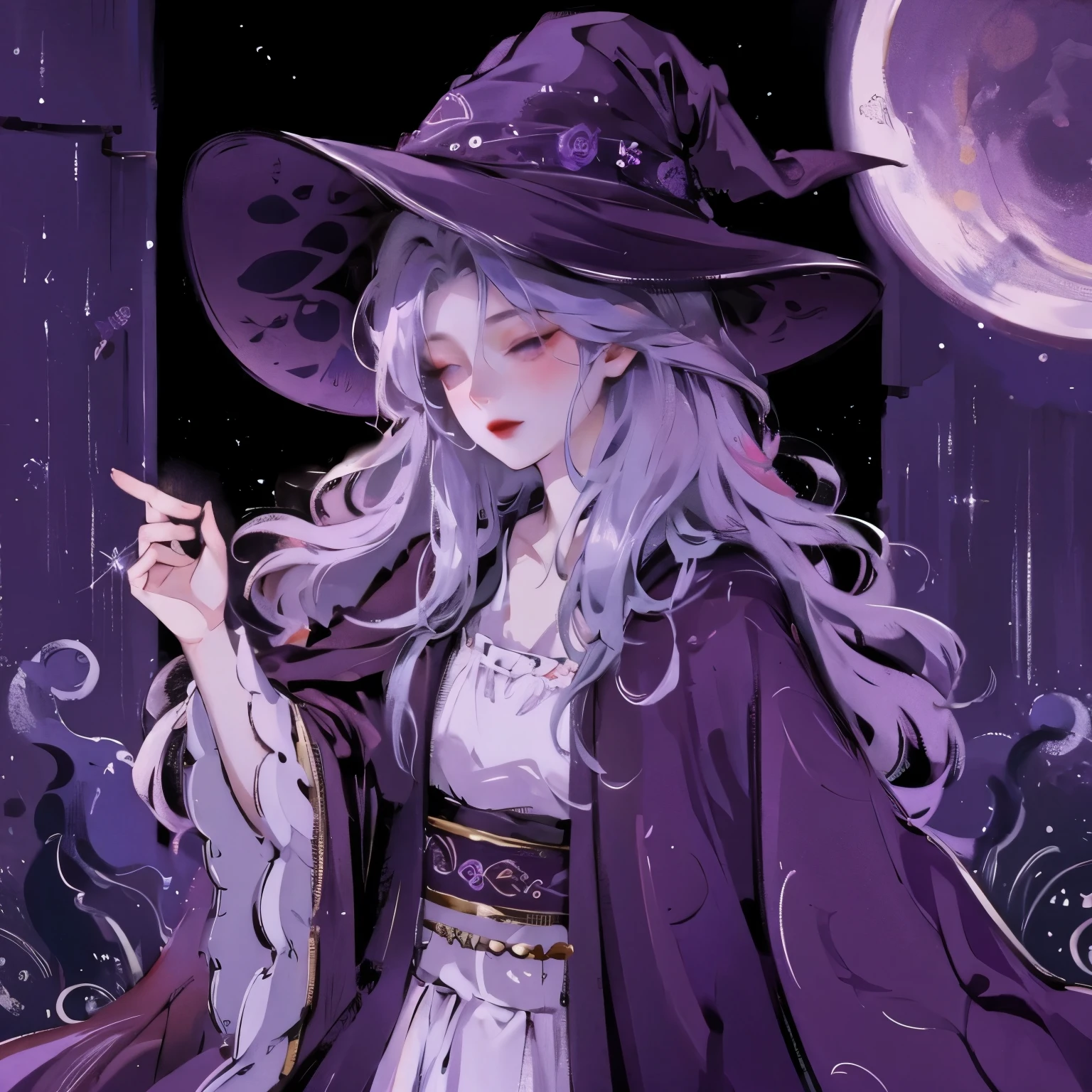 Dark Witch，Purple Rose，night，With a wizard hat