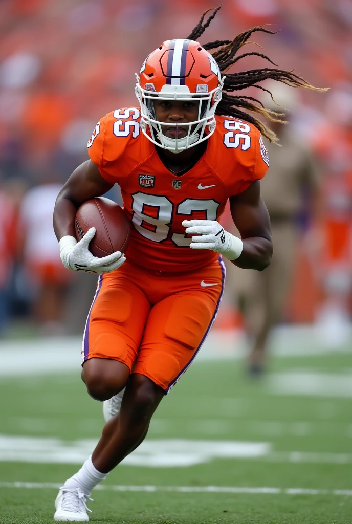 A photo of Erin Green, a wide receiver for the female Clemson Tigers football team. Number 83. Below average height for a wide receiver, but I make up for it with great speed and hands