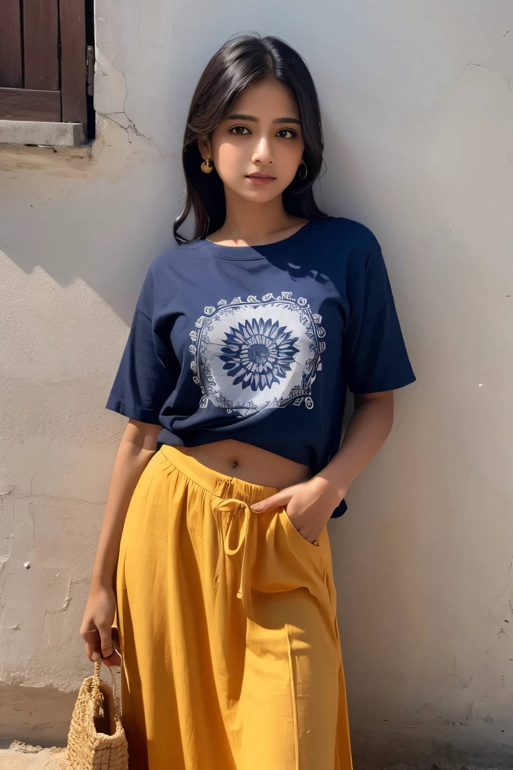 A cute Indian girl of s old wearing crop top and baggy pants