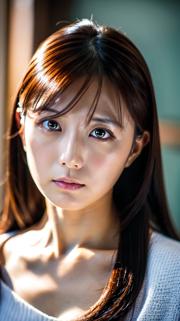 masterpiece, 8k, high quality, High resolution, Beautiful Japanese Women, 30 years old, poker face, Glaring eyes, (Detailed face, Detailed eyes), View your viewers, Portraiture