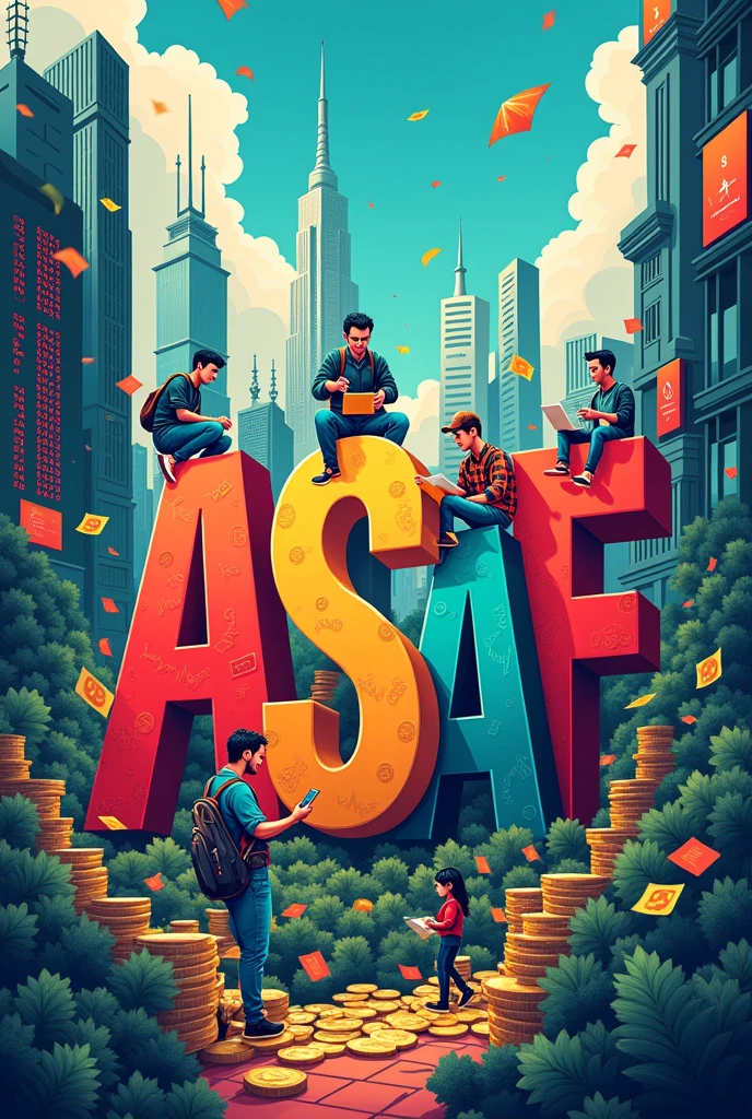 Create a colorful image with the acronym ASAF, with a financial theme.