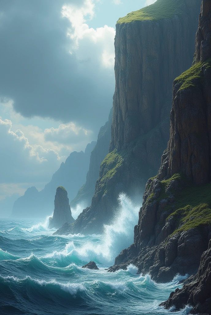 Waves crashing against the giant cliff