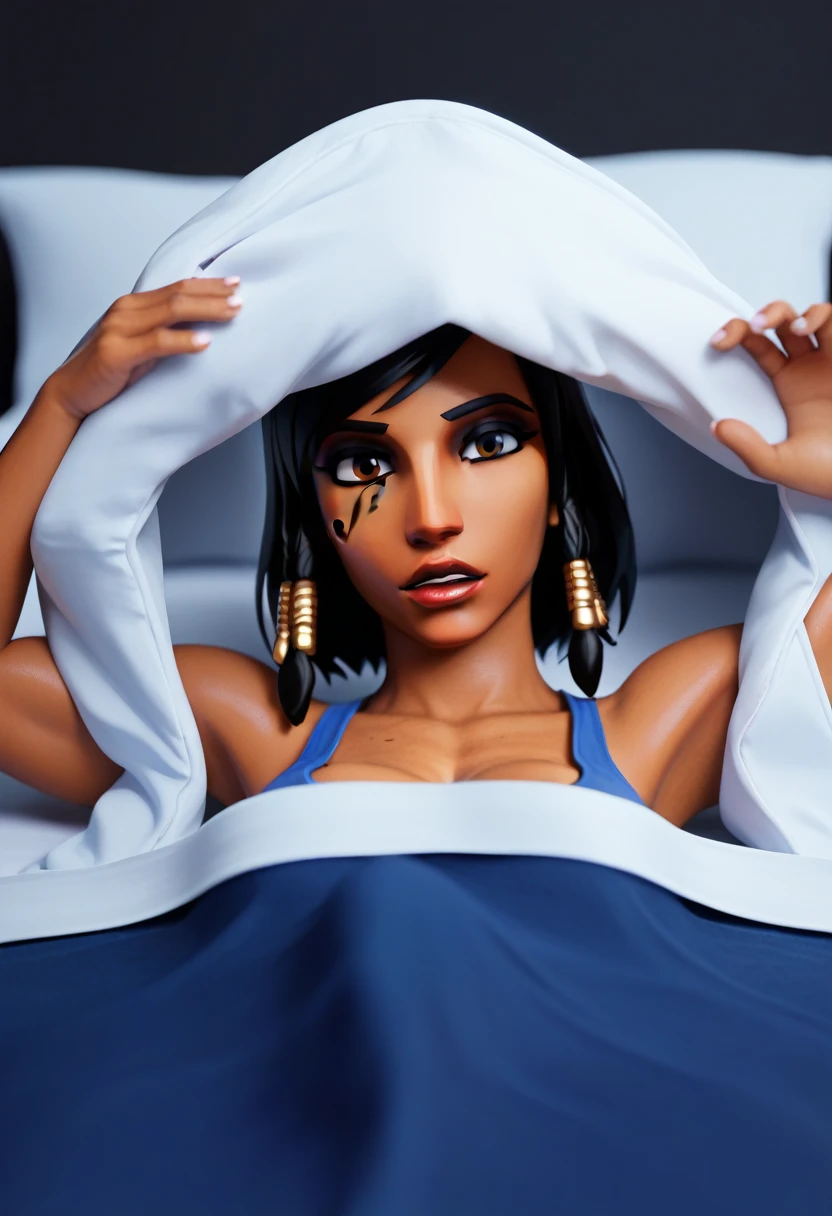 score_9, score_8_up, score_7_up, score_6_up, BREAK  1girl, solo, pharah \(overwatch\), under covers, erection under blanket, pillow, bedroom, dark room, dark background, black background, bed, looking at viewer, surprised, breasts, lounging, crop top, cleavage, shiny skin, futanari, large penis, bulge, depth of field, sidelighting, fingernails,