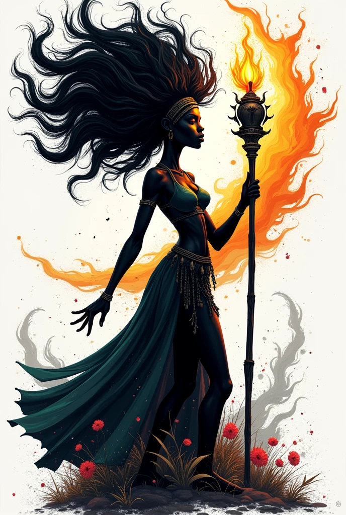 Create colorful Bansky-style art for poetry: IANSÃ commands the winds
And the strength of the elements
At the tip of your guilder
She's a beautiful girl
When the sky falls
Always the beginning and the end black
Front view
skin black
background white