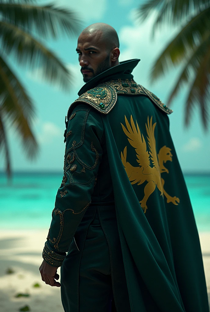 Maldives as a villain from a movie with a flag on his back
