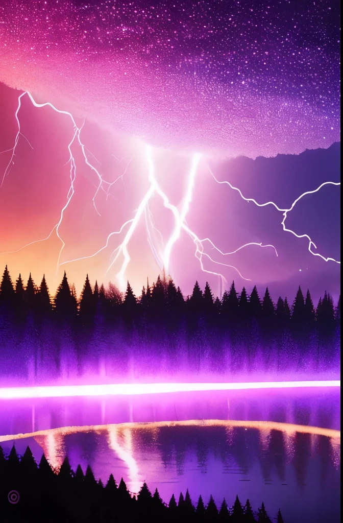 purple lightning streaks over a body of water under a cloudy sky, a picture by Anato Finnstark, tumblr, romanticism, dramatic purple thunders, pink lightning, pink storm clouds, magenta lighting. fantasy, purple lightning, beautiful lightning, dramatic pink light, purple. ambient lightning, lightning clouds, beatifull lightning, amazing lightning, exquisite lightning
