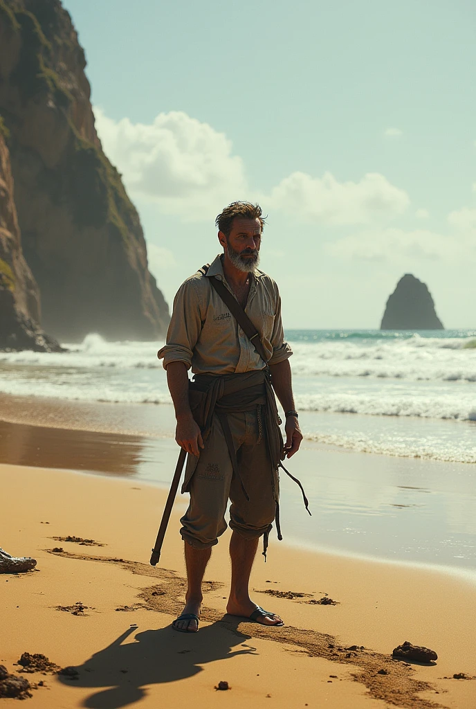 a man stranded on a beach