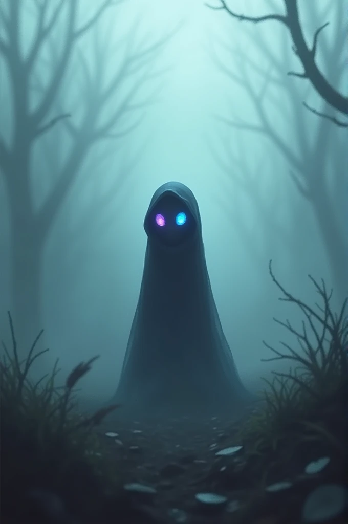 The people in the fog saw a small person with blue and purple eyes, blue and purple.