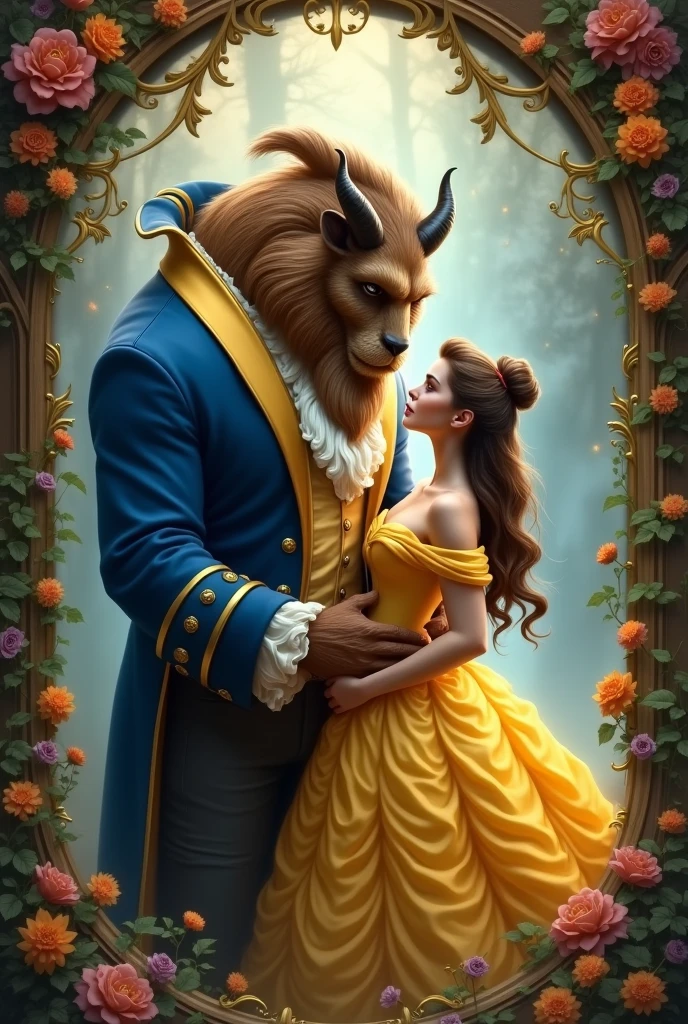 Create a introduction picture of beauty and the beast beside write beauty and the Beast and below that write PULhendup