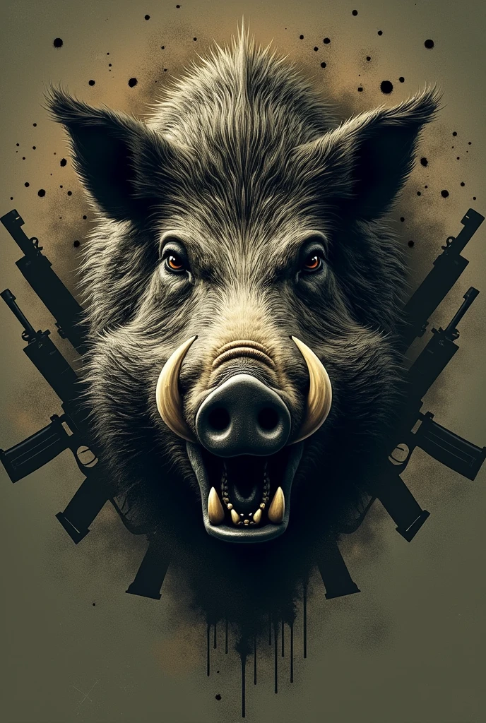 Create for me, A LONG SLEEVE MILITARY T-SHIRT WITH THE FACE OF A FIERCE BOAR AND 556 RIFLES, AND SHOT HOLES IN MILITARY GREEN COLOR