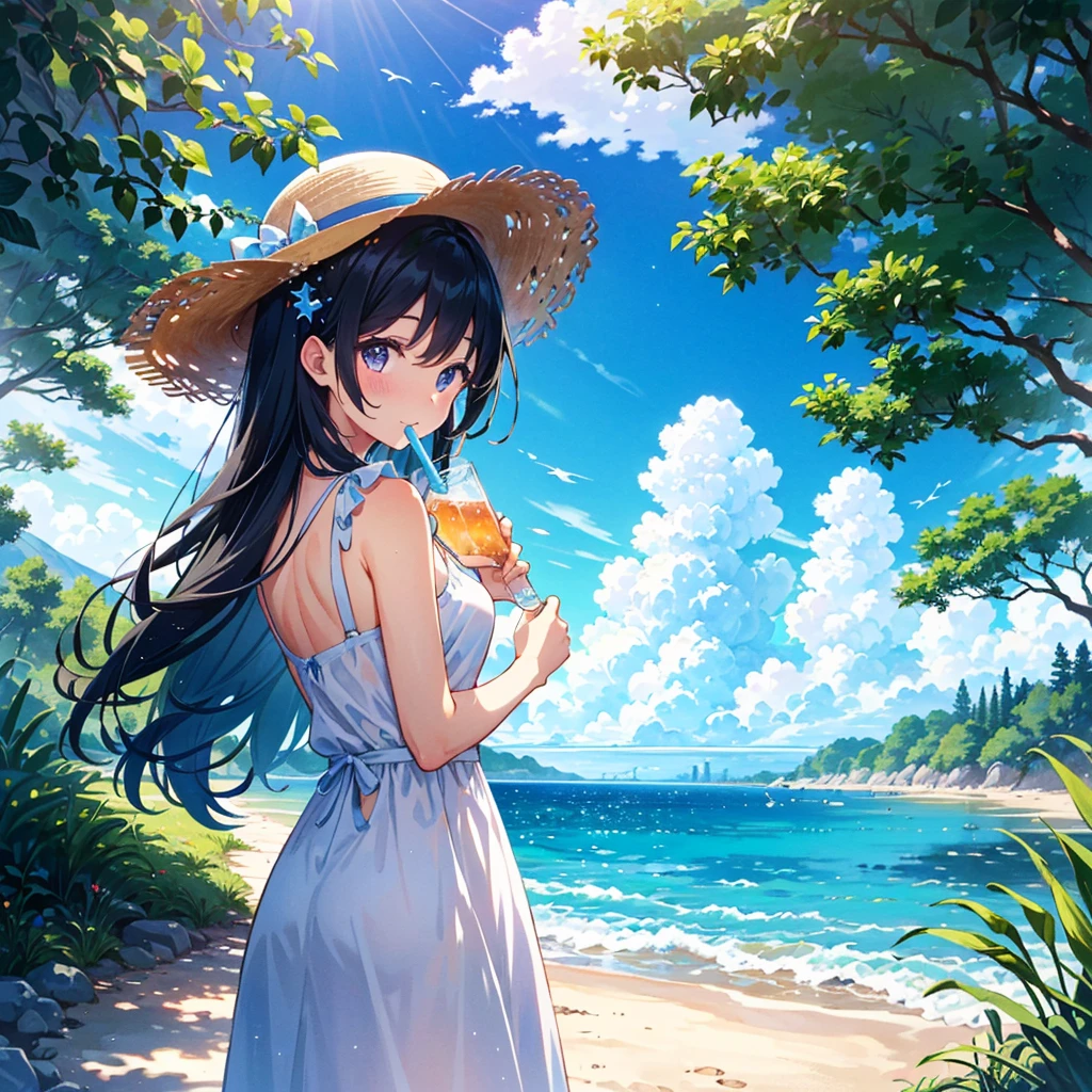 An illustration of a girl cosplaying. The characters are wearing fantasy wizard costumes. The costume is a deep purple robe and a pointy hat. They are holding a magic wand in their hands and posing happily. The night sky, which makes you feel a fantasy world, spreads out in the background, and the stars are shining. The overall image combines fantasy and fun. , Illustration of a young female character. The character has gray hair, and her straight hair extends all the way to her back. The eyes are bright blue and shine big. She has a gentle smile on her face, and the background is in soft pastel clouds. The outfit is a simple white dress, which gives a clean impression. Overall, it has a fantastic and dreamy atmosphere. , Illustration of a girl staying hydrated. This is a scene where the character is holding a refreshing blue sports bottle and drinking a drink. She blushes lightly and has a refreshed expression. The clothes are casual summer clothes, and the blue sky and green trees spread out in the background, creating a refreshing summer atmosphere. The scene gives an overall healthy and energetic impression. , Illustration of a girl staying hydrated. This is a scene where the character is holding a refreshing blue sports bottle and drinking a drink. She blushes lightly and has a refreshed expression. The clothes are casual summer clothes, and the blue sky and green trees spread out in the background, creating a refreshing summer atmosphere. The scene gives an overall healthy and energetic impression. , Please draw a stylish girl in summer attire. She's wearing a light sundress and sandals, and is wearing a wide-brimmed hat. Express the relaxed summer vibe with clear skies and gentle waves on the beach in the background. , Please draw a stylish girl in summer attire. She's wearing a light sundress and sandals, and is wearing a wide-brimmed hat. Express the relaxed summer vibe with clear skies and gentle waves on the beach in the background. , Please draw a stylis