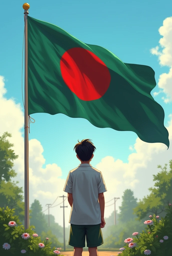 Bangladeshi flag with student