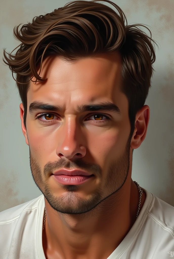 Italian man brown short hair but realistic and handsome 