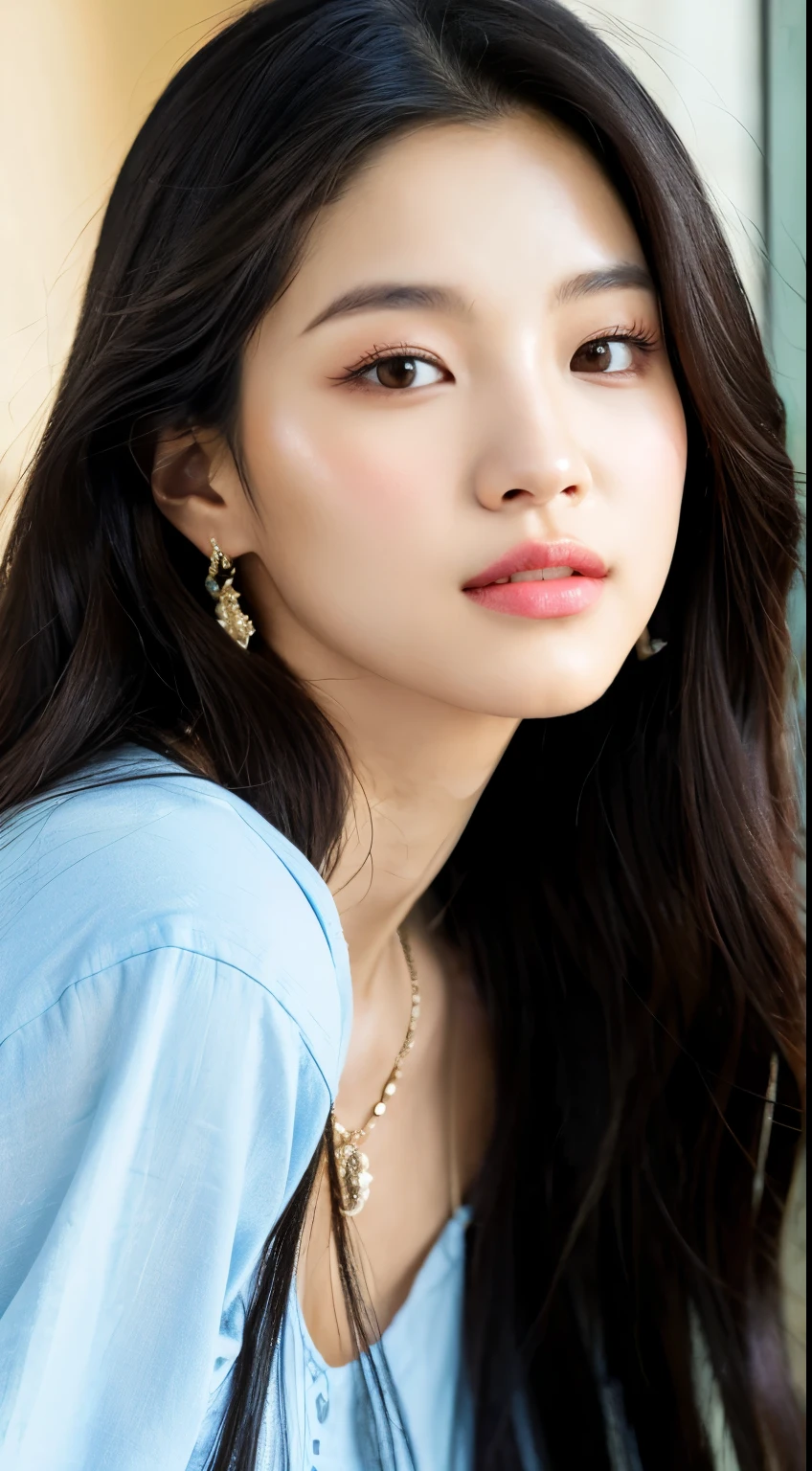 a close up of a woman with long hair wearing a necklace, bae suzy, portrait of jossi of blackpink, jossi of blackpink, portrait jisoo blackpink, jisoo of blackpink, jisoo from blackpink, blackpink jennie, lee ji - eun, lee ji-eun, park ji-min, jinyoung shin, heonhwa choe, jaeyeon nam, hwang se - on
