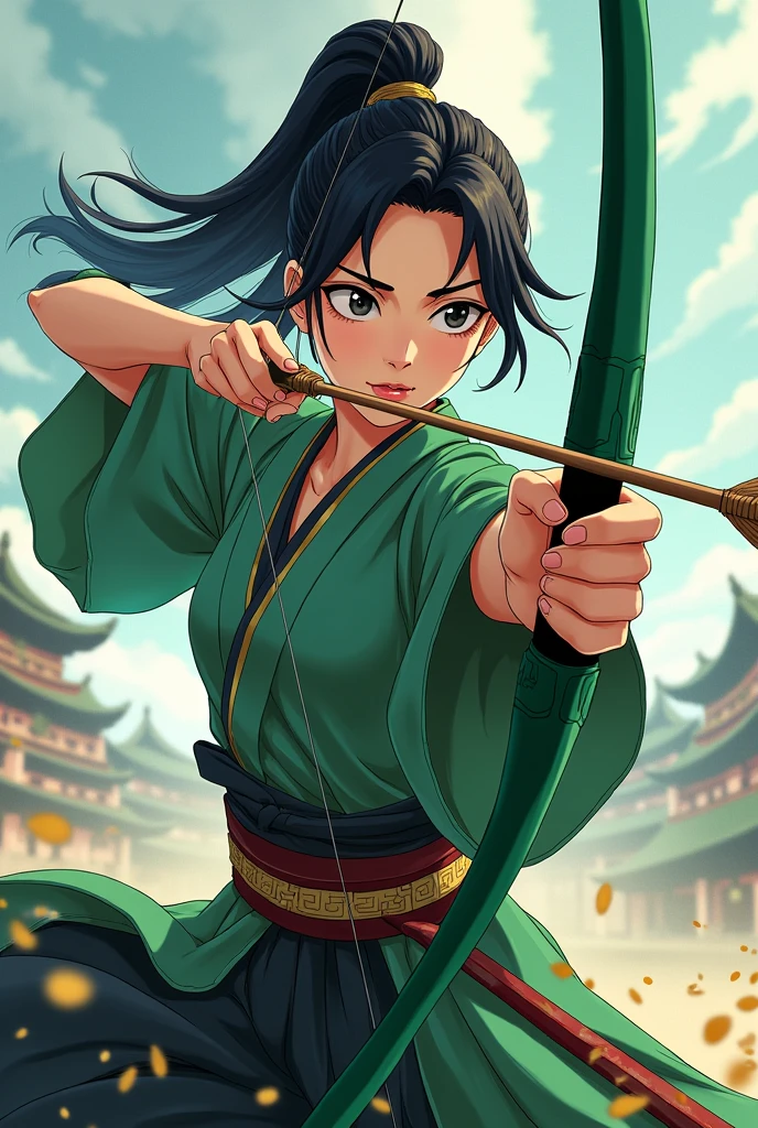 Sengoku period, female, Japanese, Green Arrow, narrow eyes, anime, hero
