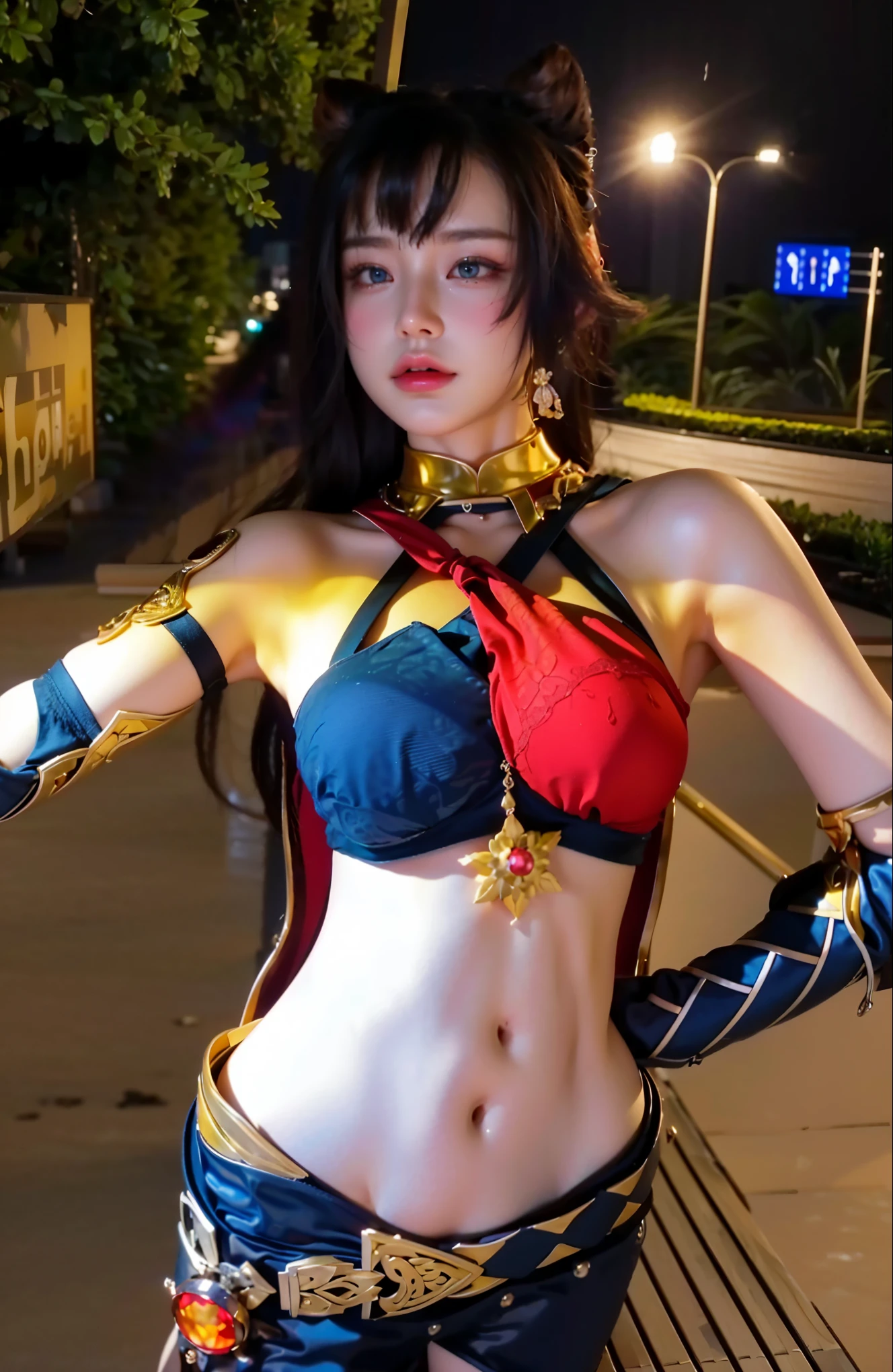 Highest quality，masterpiece，Ultra-high resolution, Very detailed, 8K， beautiful Japanese woman:1.5, Small face, Black Hair, ((Woman crucified on the cross:1.5, Breast Augmentation Surgery)), (Detailed Sailor Moon costume), Very detailedな臭い脇の下、　Pleasant expression、　Dynamic Angle