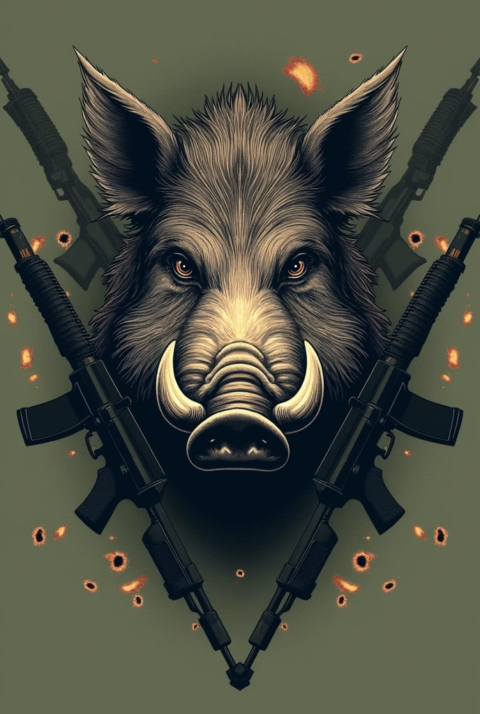 Create for me , A LONG SLEEVE MILITARY T-SHIRT WITH THE FACE OF A FIERCE BOAR AND 556 RIFLES, AND SHOT HOLES IN MILITARY GREEN COLOR , PUT THIS DESIGN ON A MILITARY-STYLE LONG-SLEEVE T-SHIRT 





