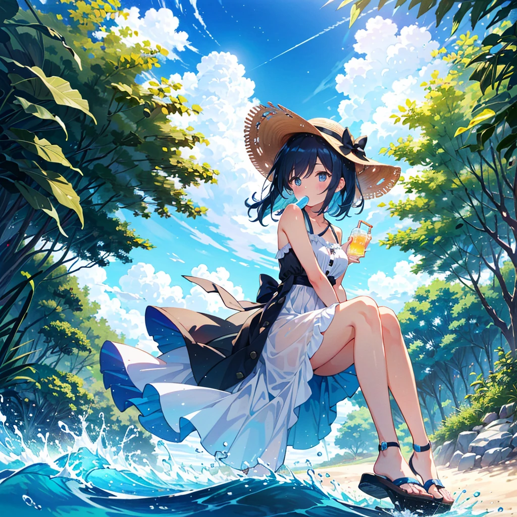 An illustration of a girl cosplaying. The characters are wearing fantasy wizard costumes. The costume is a deep purple robe and a pointy hat. They are holding a magic wand in their hands and posing happily. The night sky, which makes you feel a fantasy world, spreads out in the background, and the stars are shining. The overall image combines fantasy and fun. , Illustration of a young female character. The character has gray hair, and her straight hair extends all the way to her back. The eyes are bright blue and shine big. She has a gentle smile on her face, and the background is in soft pastel clouds. The outfit is a simple white dress, which gives a clean impression. Overall, it has a fantastic and dreamy atmosphere. , Illustration of a girl staying hydrated. This is a scene where the character is holding a refreshing blue sports bottle and drinking a drink. She blushes lightly and has a refreshed expression. The clothes are casual summer clothes, and the blue sky and green trees spread out in the background, creating a refreshing summer atmosphere. The scene gives an overall healthy and energetic impression. , Illustration of a girl staying hydrated. This is a scene where the character is holding a refreshing blue sports bottle and drinking a drink. She blushes lightly and has a refreshed expression. The clothes are casual summer clothes, and the blue sky and green trees spread out in the background, creating a refreshing summer atmosphere. The scene gives an overall healthy and energetic impression. , Please draw a stylish girl in summer attire. She's wearing a light sundress and sandals, and is wearing a wide-brimmed hat. Express the relaxed summer vibe with clear skies and gentle waves on the beach in the background. , Please draw a stylish girl in summer attire. She's wearing a light sundress and sandals, and is wearing a wide-brimmed hat. Express the relaxed summer vibe with clear skies and gentle waves on the beach in the background. , Please draw a stylis