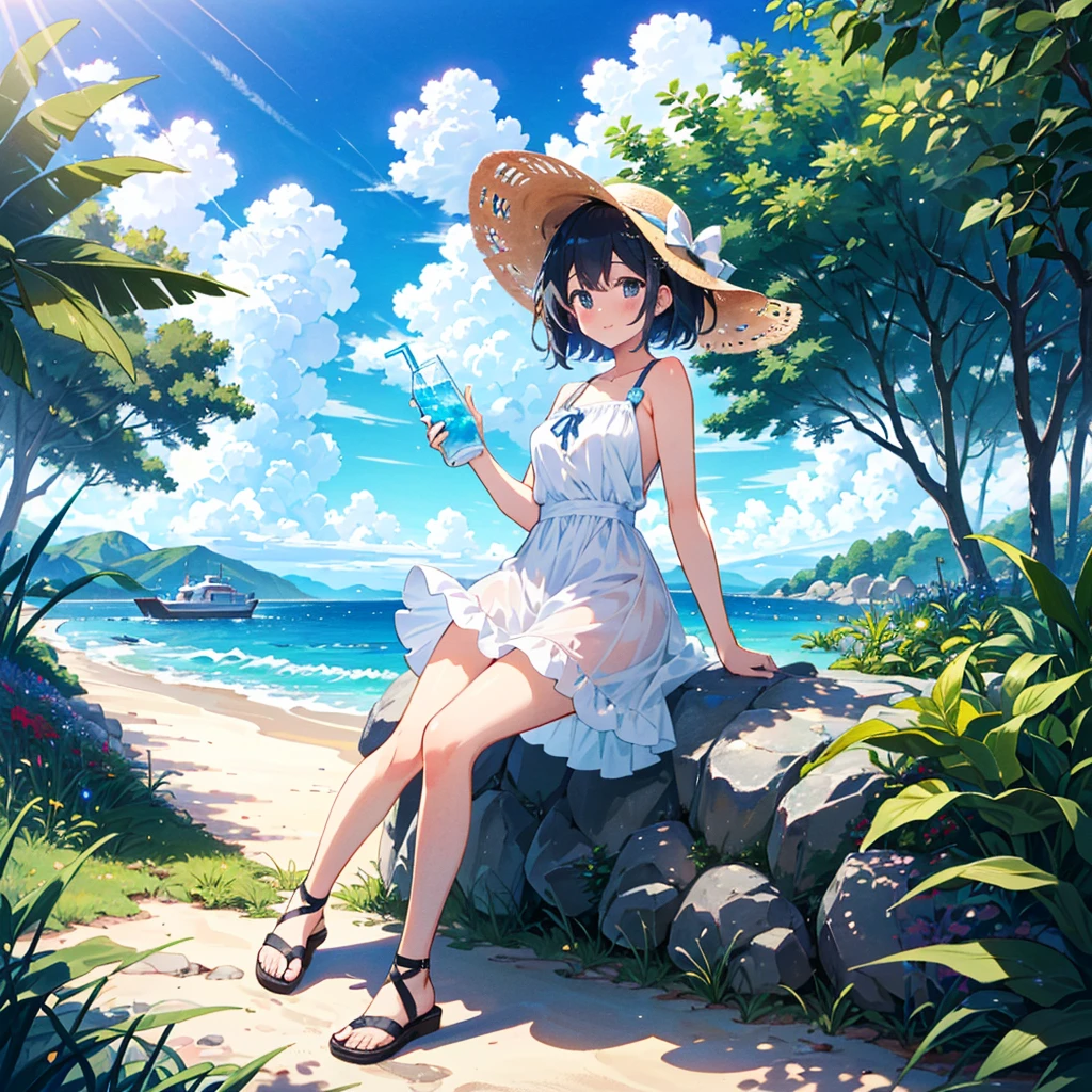 An illustration of a girl cosplaying. The characters are wearing fantasy wizard costumes. The costume is a deep purple robe and a pointy hat. They are holding a magic wand in their hands and posing happily. The night sky, which makes you feel a fantasy world, spreads out in the background, and the stars are shining. The overall image combines fantasy and fun. , Illustration of a young female character. The character has gray hair, and her straight hair extends all the way to her back. The eyes are bright blue and shine big. She has a gentle smile on her face, and the background is in soft pastel clouds. The outfit is a simple white dress, which gives a clean impression. Overall, it has a fantastic and dreamy atmosphere. , Illustration of a girl staying hydrated. This is a scene where the character is holding a refreshing blue sports bottle and drinking a drink. She blushes lightly and has a refreshed expression. The clothes are casual summer clothes, and the blue sky and green trees spread out in the background, creating a refreshing summer atmosphere. The scene gives an overall healthy and energetic impression. , Illustration of a girl staying hydrated. This is a scene where the character is holding a refreshing blue sports bottle and drinking a drink. She blushes lightly and has a refreshed expression. The clothes are casual summer clothes, and the blue sky and green trees spread out in the background, creating a refreshing summer atmosphere. The scene gives an overall healthy and energetic impression. , Please draw a stylish girl in summer attire. She's wearing a light sundress and sandals, and is wearing a wide-brimmed hat. Express the relaxed summer vibe with clear skies and gentle waves on the beach in the background. , Please draw a stylish girl in summer attire. She's wearing a light sundress and sandals, and is wearing a wide-brimmed hat. Express the relaxed summer vibe with clear skies and gentle waves on the beach in the background. , Please draw a stylis