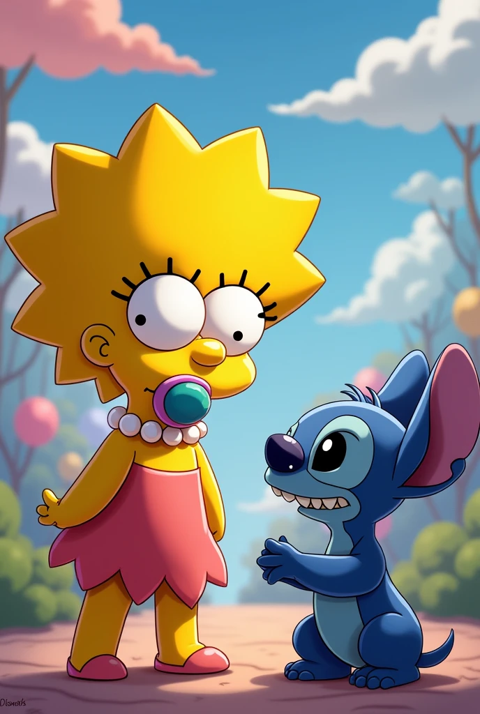 Maggie Simpson next to Stitch