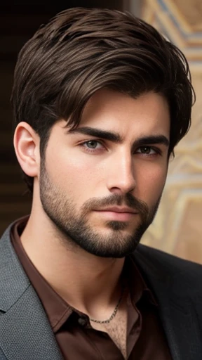 A badass biblical Jewish man with short brown hair, focus on the face