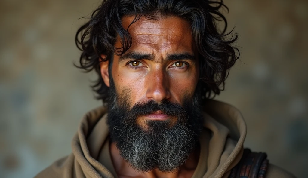 (best quality: 1.4), (Ultra Highres: 1.2), (photorealistic: 1.4), (8k, RAW photo: 1.2). The description of the Samaritan man's physical appearance is not detailed in the biblical narrative, but her Samaritan origin suggests she likely had similar characteristics to other people in the region. Without historical-cultural context, the story of the man with a rustic Samaritan appearance, he appears to be a rustic man