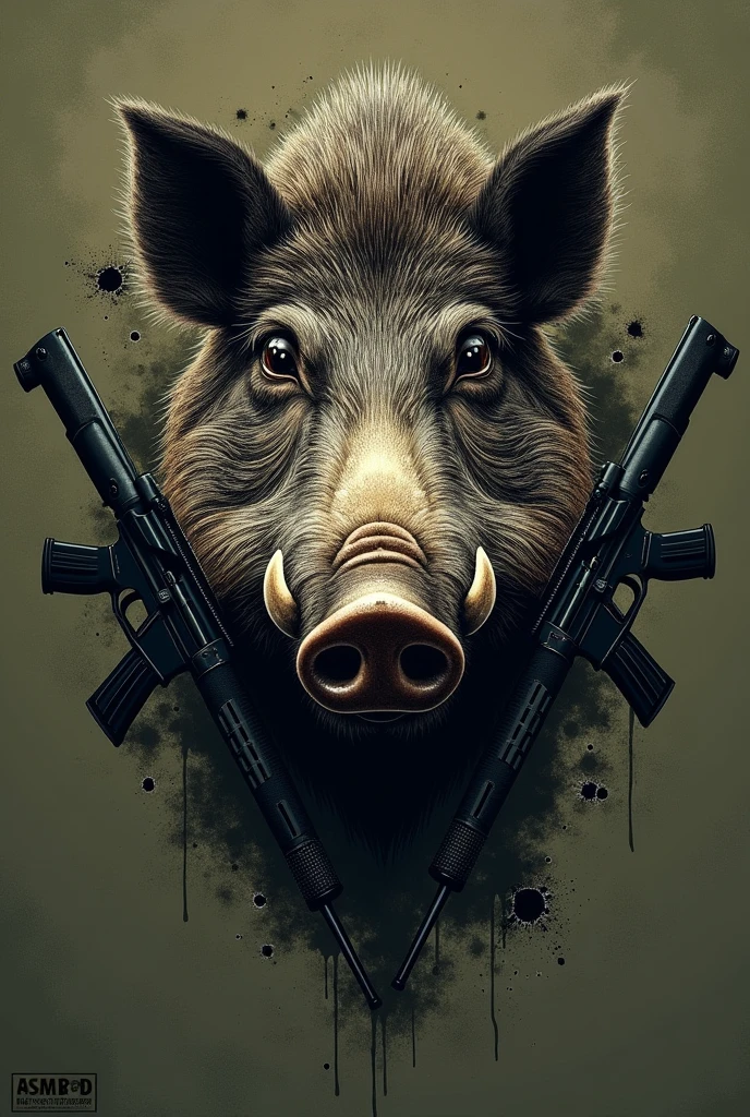 Create for me , A LONG SLEEVE MILITARY T-SHIRT WITH THE FACE OF A FIERCE BOAR AND 556 RIFLES, AND SHOT HOLES IN MILITARY GREEN COLOR