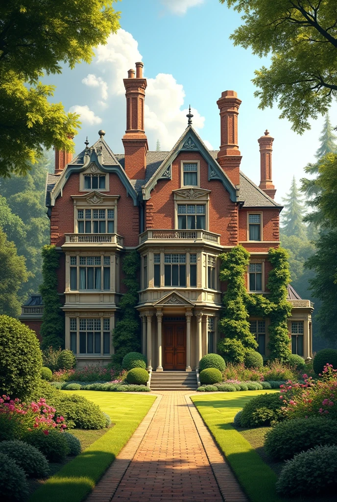 (masterpiece), (highly details), classic British house with forest garden