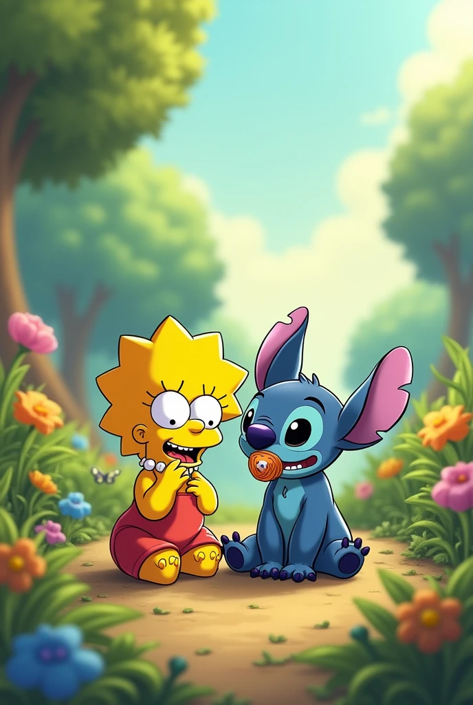 Maggie Simpson next to Stitch