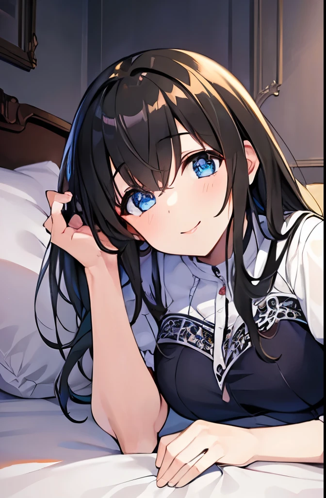 ((masterpiece)), ((best quality)), (ultra-detailed), on the bed, a cute girl, 1girl, solo, underwear00, ((beautiful eyes)), smile