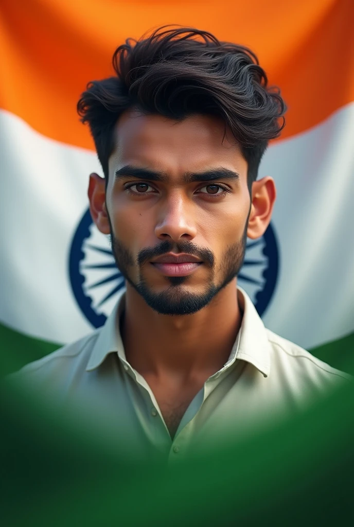 Create a whatsapp dp in which a boy named Kabeer Jagannath Tiwari is shown as patriotic theme with Indian flag