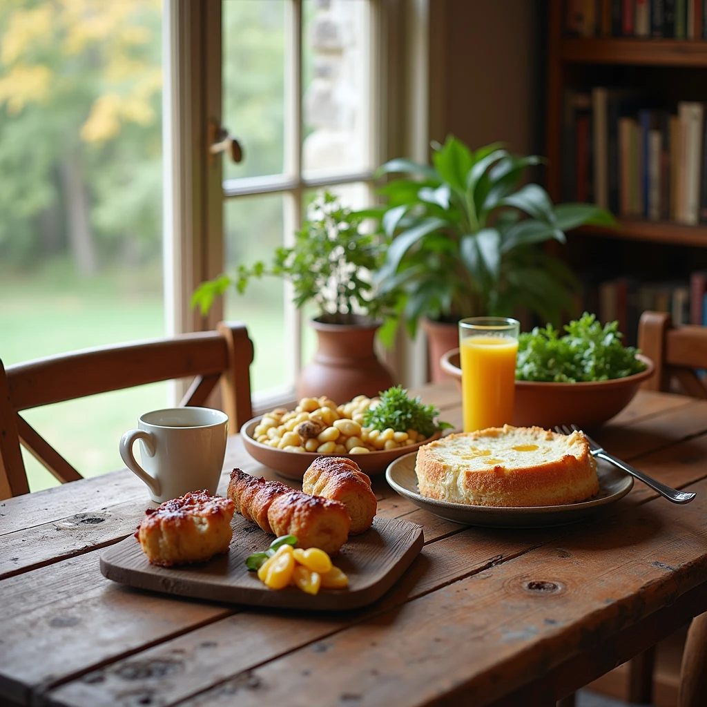 Country table with breakfast