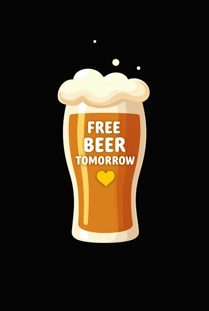 Make to vector with white text and black background with glass of beer "free beer tomorrow 😁😁😁🍺"