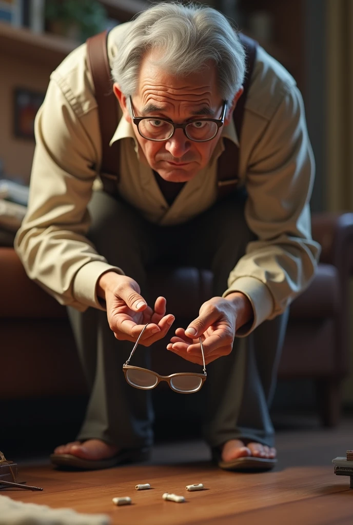Older man dropping glasses on the floor