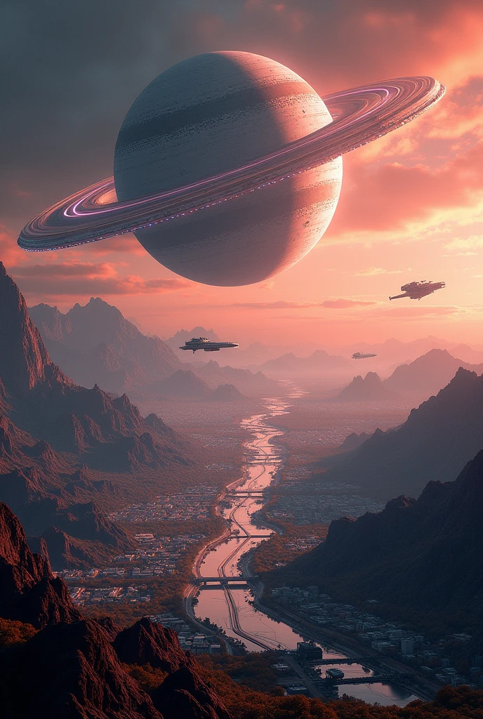 Create me a planet like in star wars and have a ring and level 5 civilization can you pls make it proper so I can draw it