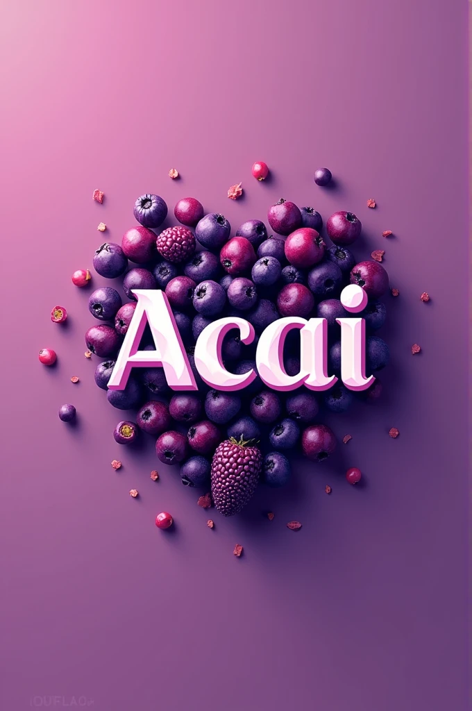 Create a LOGO with the word Açaí with the theme Açaí, and in the background of the image, add the açaí fruit to create contrast. And the word Açaí must be purple