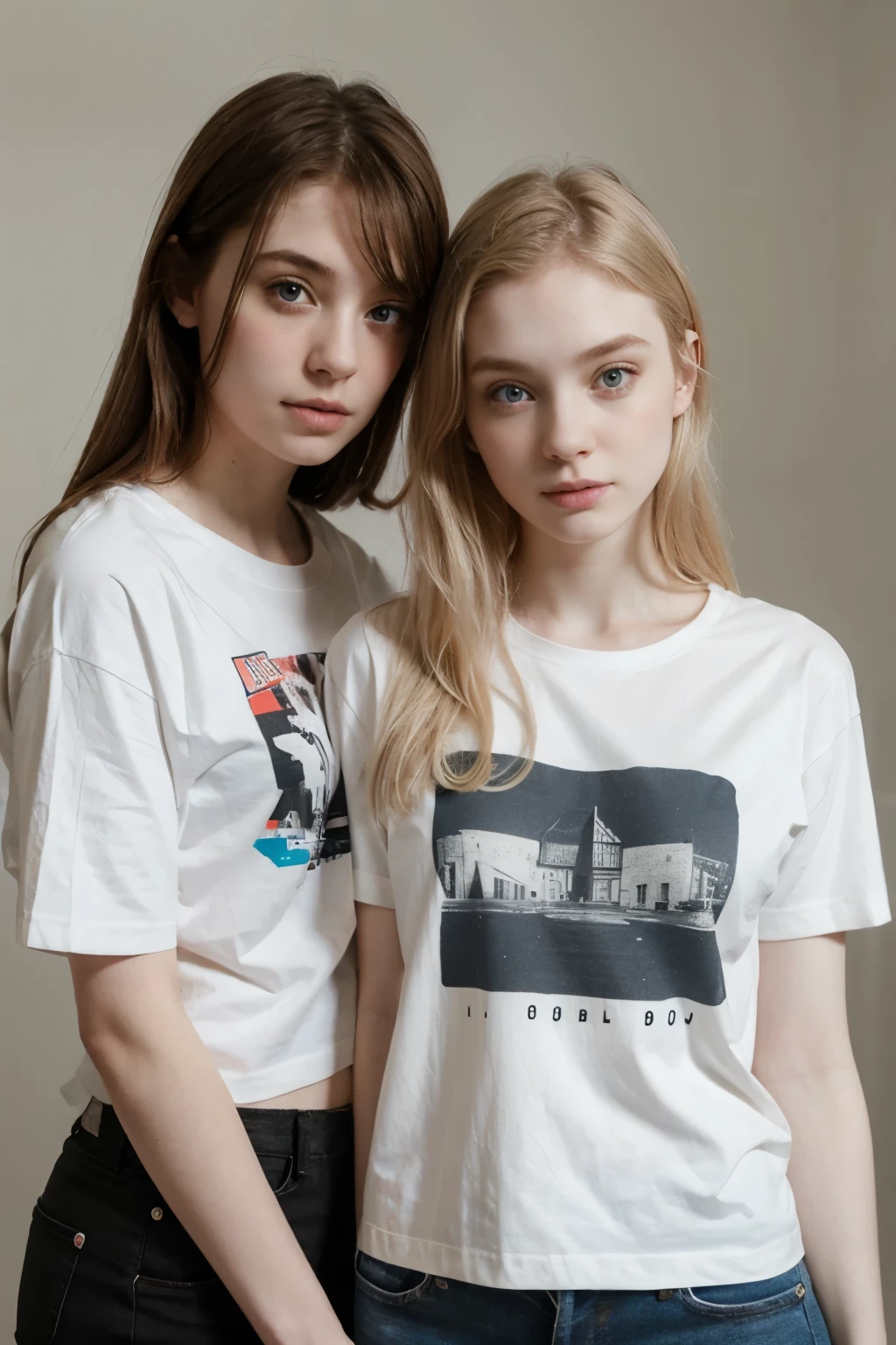 Two Girl Pale Skin With T Shirt